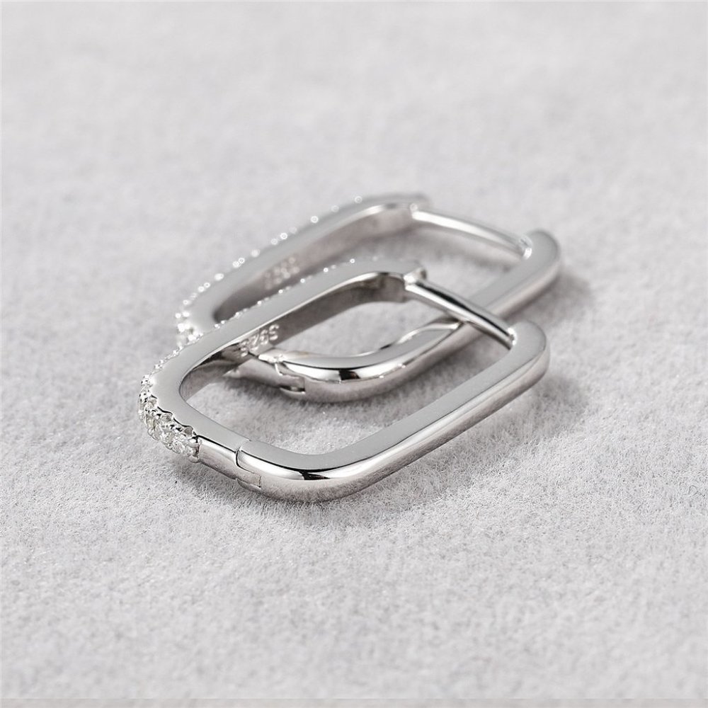 1.8 mm Moissanite Diamond Pave Rectangular Huggie Hoop Earrings NEW - Picture 6 of 11
